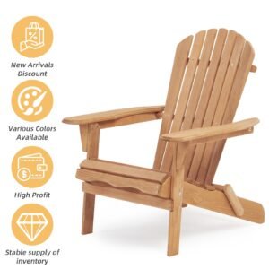 Wooden Outdoor Folding Adirondack Chair Set Of 2 For Garden, Lawn, Patio - Image 4