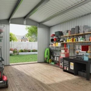 Outdoor Sheds 6FT X 8FT   Outdoor Storage Clearance, Metal Anti-Corrosion Utility Tool House With Lockable Door   Shutter Vents, Waterproof Storage Garden Shed For Lawn Patio - Image 5