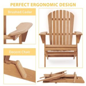 Wooden Outdoor Folding Adirondack Chair Set Of 2 For Garden, Lawn, Patio - Image 5