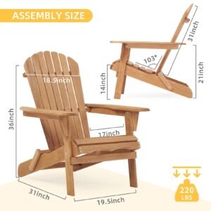 Wooden Outdoor Folding Adirondack Chair Set Of 2 For Garden, Lawn, Patio - Image 3